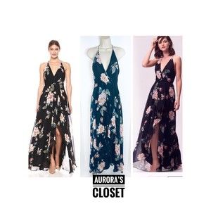 Jenny Yoo 0 Farrah Halter Chiffon Black Floral Sheer Cross Back $400